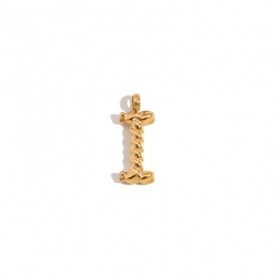 Immagine di 1 Piece 304 Stainless Steel Charms 18K Gold Color Message " I " Twisted 11.7mm x 15.2mm