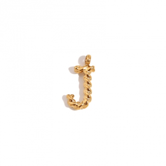 Immagine di 1 Piece 304 Stainless Steel Charms 18K Gold Color Message " J " Twisted 11.7mm x 15.2mm