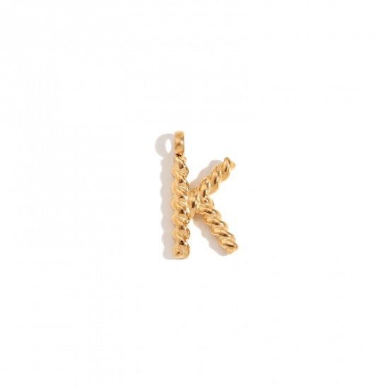 Immagine di 1 Piece 304 Stainless Steel Charms 18K Gold Color Message " K " Twisted 11.7mm x 15.2mm
