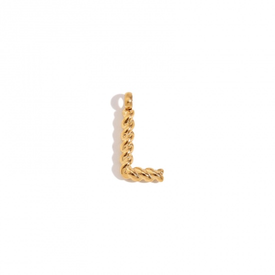 Immagine di 1 Piece 304 Stainless Steel Charms 18K Gold Color Message " L " Twisted 11.7mm x 15.2mm