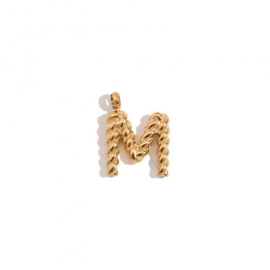 Immagine di 1 Piece 304 Stainless Steel Charms 18K Gold Color Message " M " Twisted 11.7mm x 15.2mm