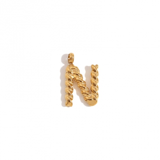 Immagine di 1 Piece 304 Stainless Steel Charms 18K Gold Color Message " N " Twisted 11.7mm x 15.2mm