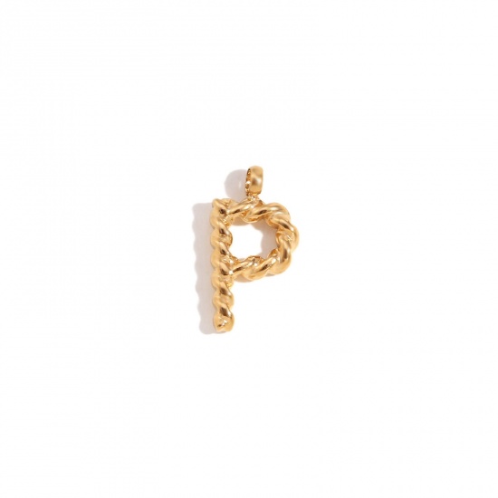 Immagine di 1 Piece 304 Stainless Steel Charms 18K Gold Color Message " P " Twisted 11.7mm x 15.2mm