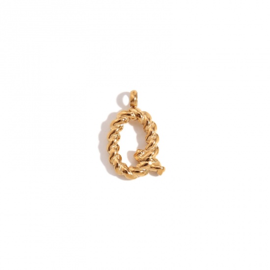 Immagine di 1 Piece 304 Stainless Steel Charms 18K Gold Color Message " Q " Twisted 11.7mm x 15.2mm