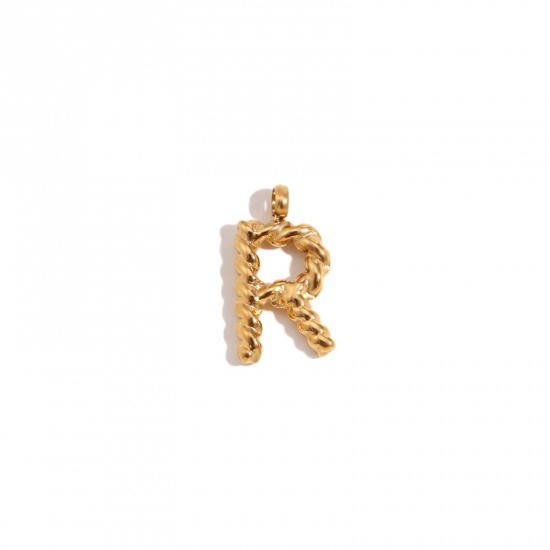 Immagine di 1 Piece 304 Stainless Steel Charms 18K Gold Color Message " R " Twisted 11.7mm x 15.2mm