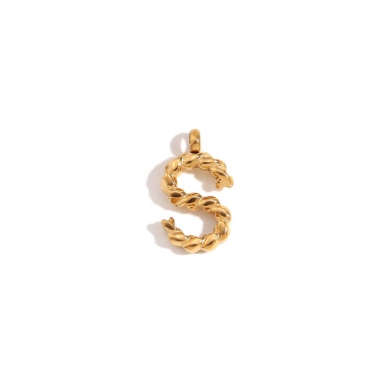 Immagine di 1 Piece 304 Stainless Steel Charms 18K Gold Color Message " S " Twisted 11.7mm x 15.2mm