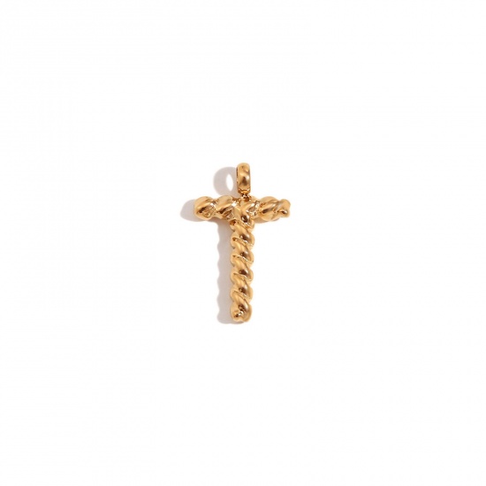 Immagine di 1 Piece 304 Stainless Steel Charms 18K Gold Color Message " T " Twisted 11.7mm x 15.2mm
