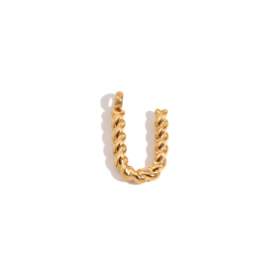 Immagine di 1 Piece 304 Stainless Steel Charms 18K Gold Color Message " U " Twisted 11.7mm x 15.2mm