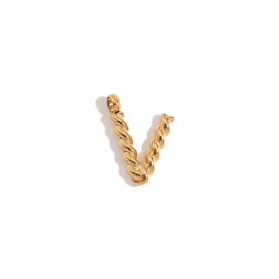 Immagine di 1 Piece 304 Stainless Steel Charms 18K Gold Color Message " V " Twisted 11.7mm x 15.2mm