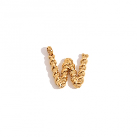 Immagine di 1 Piece 304 Stainless Steel Charms 18K Gold Color Message " W " Twisted 11.7mm x 15.2mm