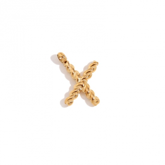 Immagine di 1 Piece 304 Stainless Steel Charms 18K Gold Color Message " X " Twisted 11.7mm x 15.2mm
