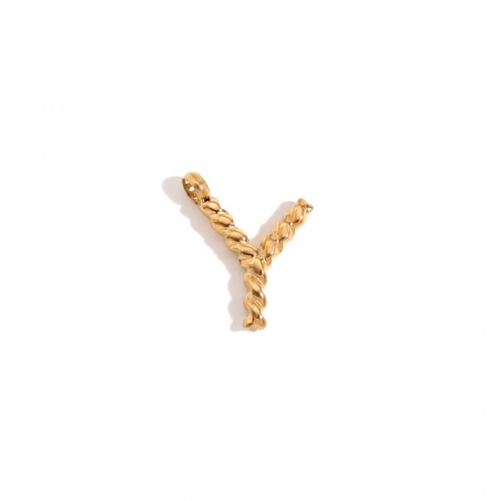 Immagine di 1 Piece 304 Stainless Steel Charms 18K Gold Color Message " Y " Twisted 11.7mm x 15.2mm