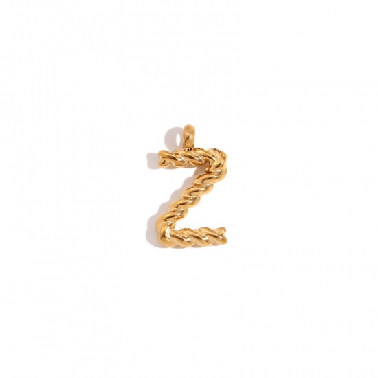Immagine di 1 Piece 304 Stainless Steel Charms 18K Gold Color Message " Z " Twisted 11.7mm x 15.2mm