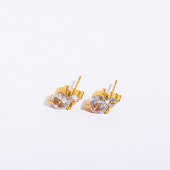 Image de 1 Paire Boucles d'Oreilles Puces en 304 Acier Inoxydable Pierres de Naissance 18k Or Rempli avril Zircone Cubique Clair 6mm x 10mm , Epaisseur de Fil: (20 gauge)