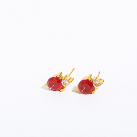 Immagine di 1 Paio 304 Acciaio Inossidabile Pietre Nascita Orecchini a Perno 18K Oro riempito Luglio Rosso Cubic Zirconiae 6mm x 10mm, Posta / Filo Dimensione: (20 misura)