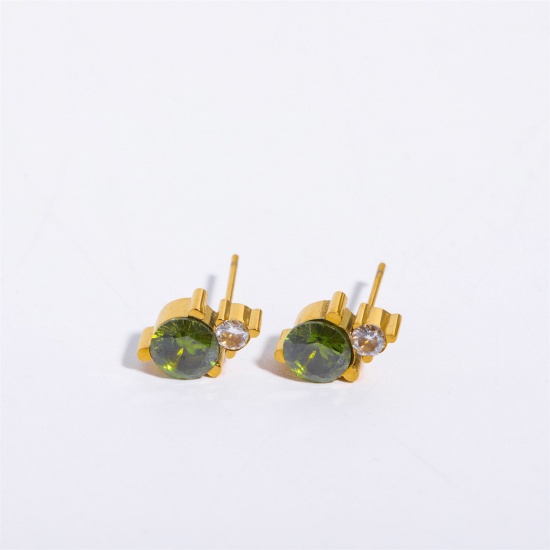 Image de 1 Paire Boucles d'Oreilles Puces en 304 Acier Inoxydable Pierres de Naissance 18k Or Rempli août Zircone Cubique Olivacé 6mm x 10mm , Epaisseur de Fil: (20 gauge)