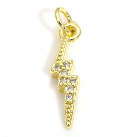 Picture of 2 PCs Brass Weather Collection Charms 18K Gold Color Lightning Clear Cubic Zirconia 21mm x 4.5mm