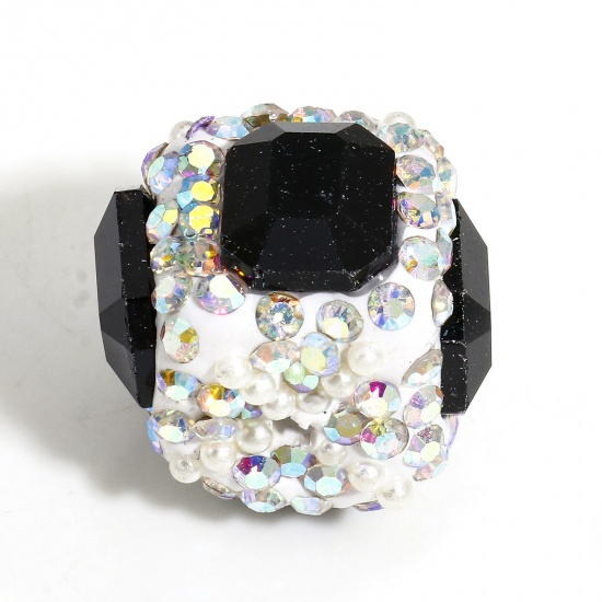 Picture of 2 PCs Polymer Clay Beads For DIY Charm Jewelry Making Cube Black AB Color Rhinestone About 19mm x 12mm, Hole: Approx 1.6mm