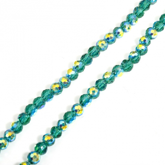 Immagine di 1 Filo (Circa 98 - 92 Pezzi/Treccia) Vetro Perline per la Creazione di Gioielli con Ciondoli Fai-da-te Tondo Verde AB Colore Sezione Circa 4mm Dia, Foro: Circa 0.8mm, lunghezza: 37cm - 35cm