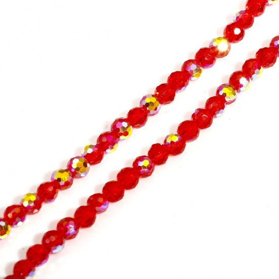 Immagine di 1 Filo (Circa 98 - 92 Pezzi/Treccia) Vetro Perline per la Creazione di Gioielli con Ciondoli Fai-da-te Tondo Rosso AB Colore Sezione Circa 4mm Dia, Foro: Circa 0.8mm, lunghezza: 37cm - 35cm