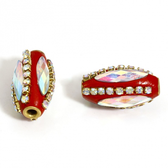 Immagine di 1 Pz Argilla Perline per la Creazione di Gioielli con Ciondoli Fai-da-te Rugby Rosso AB Strass Strass Circa 21mm x 12mm, Foro: Circa 2.2mm