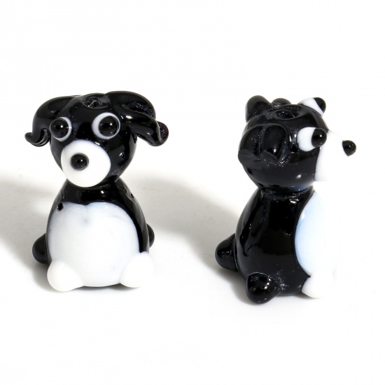 Picture of 1 Piece Lampwork Glass Beads For DIY Charm Jewelry Making Dog Animal Black 3D About 21mm x 16mm, Hole: Approx 1.5mm