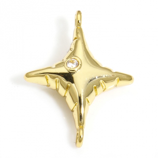 Immagine di 2 Pz Ottone Galassia Pendenti Charms Connettori Stella 18K Oro riempito 3D Trasparente Cubic Zirconiae 19mm x 14mm