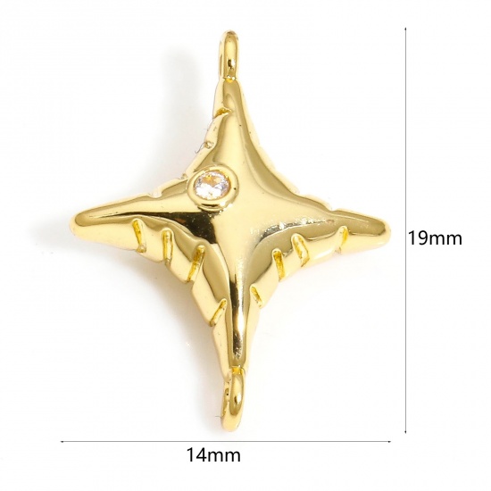 Immagine di 2 Pz Ottone Galassia Pendenti Charms Connettori Stella 18K Vero Oro Placcato 3D Trasparente Cubic Zirconiae 19mm x 14mm