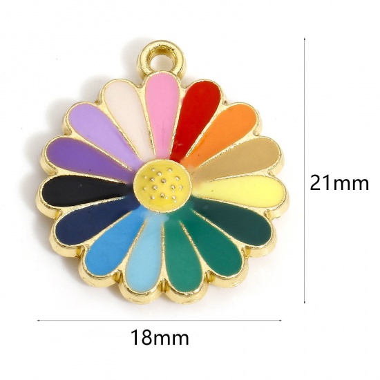 Picture of 10 PCs Zinc Based Alloy Charms Gold Plated Multicolor Daisy Flower Enamel 21mm x 18mm