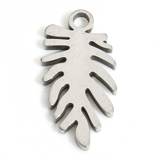 Bild von 5 PCs Eco-friendly 304 Stainless Steel Exquisite Charms Silver Tone Leaf Hollow 14.5mm x 7.5mm