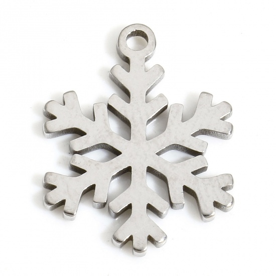 Bild von 5 PCs Eco-friendly 304 Stainless Steel Exquisite Charms Silver Tone Christmas Snowflake Hollow 16mm x 12mm