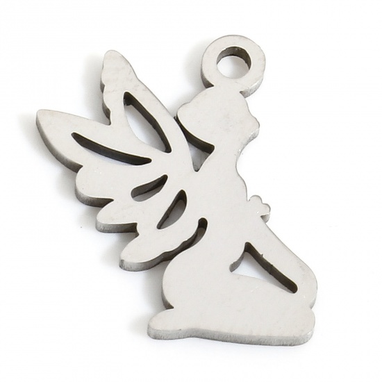 Bild von 5 PCs Eco-friendly 304 Stainless Steel Cute Charms Silver Tone Angel Hollow 14mm x 10mm