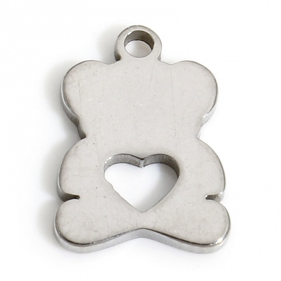 Immagine di 5 PCs Eco-friendly 304 Stainless Steel Cute Charms Silver Tone Bear Animal Heart Hollow 11mm x 8mm