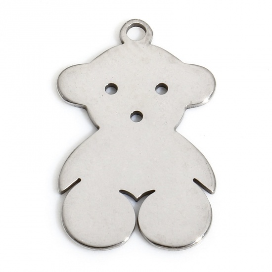 Picture of 5 PCs Eco-friendly 304 Stainless Steel Cute Charms Silver Tone Bear Animal 17mm x 11mm
