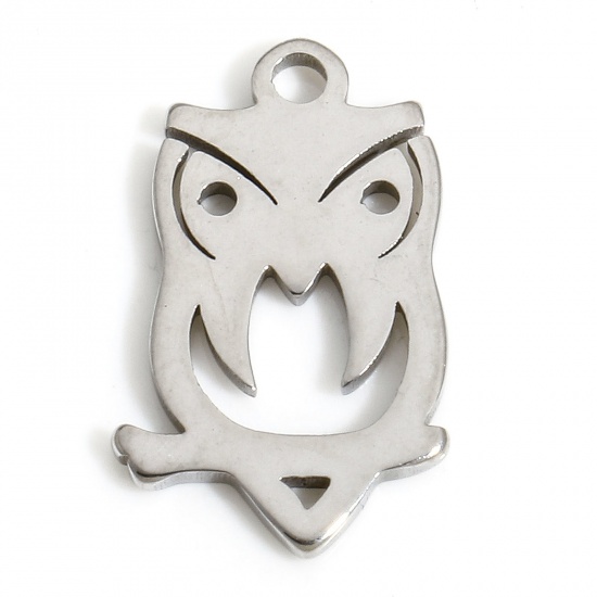 Immagine di 5 PCs Eco-friendly 304 Stainless Steel Cute Charms Silver Tone Owl Animal Hollow 17mm x 10mm