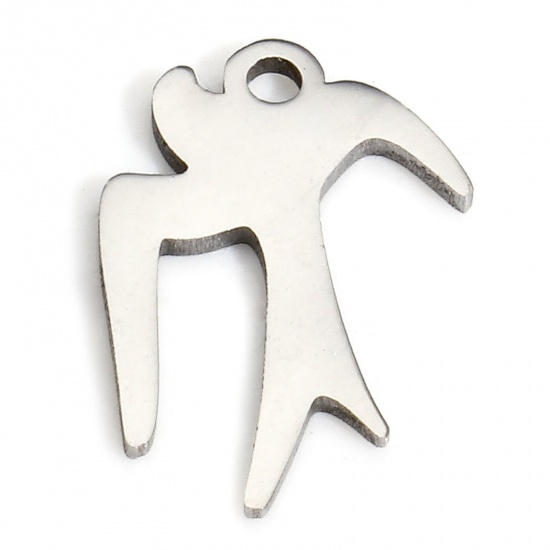 Picture of 5 PCs Eco-friendly 304 Stainless Steel Cute Charms Silver Tone Swallow Bird 15mm x 10mm