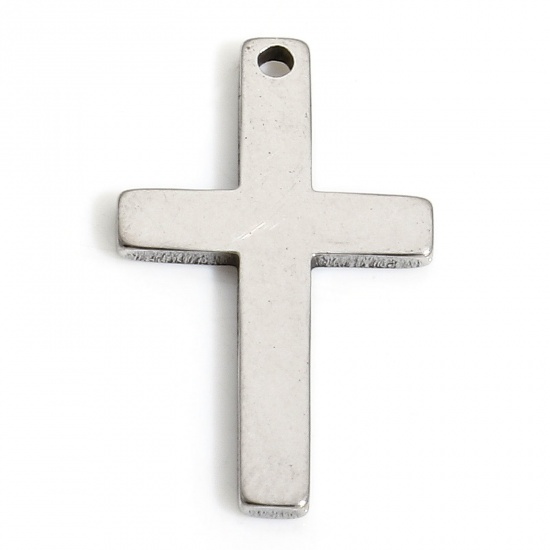 Picture of 5 PCs Eco-friendly 304 Stainless Steel Religious Charms Silver Tone Cross 17.5mm x 10.5mm