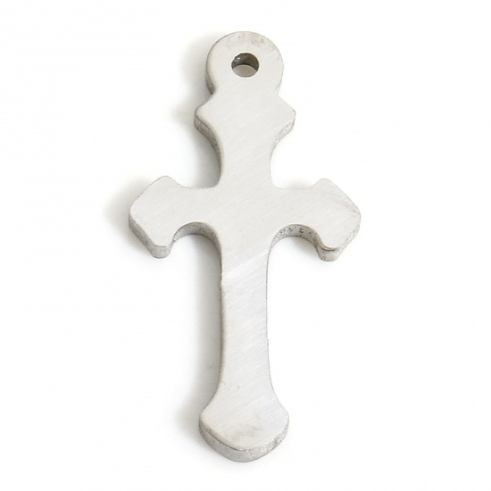 Picture of 5 PCs Eco-friendly 304 Stainless Steel Religious Charms Silver Tone Cross 16mm x 8mm