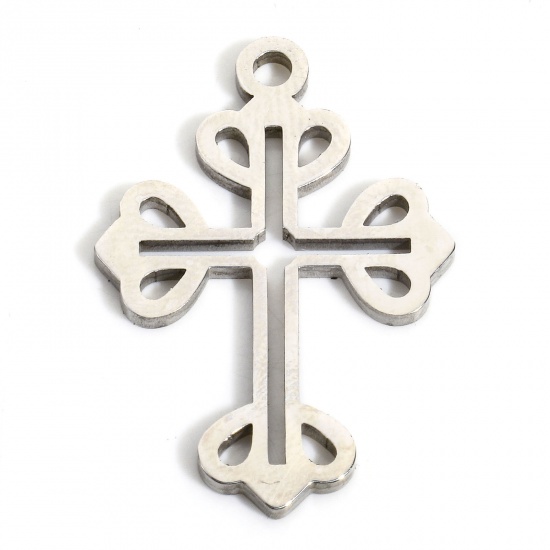 Immagine di 5 PCs Eco-friendly 304 Stainless Steel Religious Charms Silver Tone Cross Hollow 29mm x 19.5mm