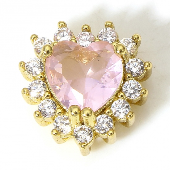 Immagine di 1 Pz Ottone San Valentino Charms Cuore 18K Oro riempito Rosa Chiaro Trasparente Cubic Zirconiae 10mm x 10mm