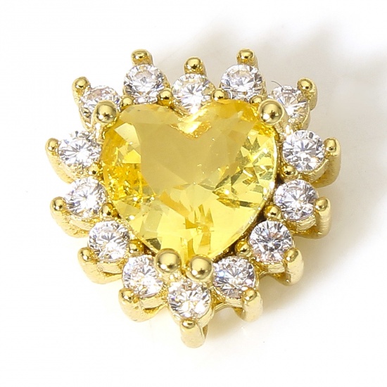 Immagine di 1 Pz Ottone San Valentino Charms Cuore 18K Oro riempito Giallo Trasparente Cubic Zirconiae 10mm x 10mm