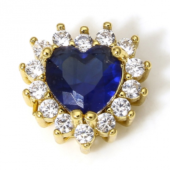 Immagine di 1 Pz Ottone San Valentino Charms Cuore 18K Oro riempito Blu Scuro Trasparente Cubic Zirconiae 10mm x 10mm