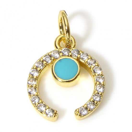 Bild von 1 Stück Messing Micro Pave Charms 18K Echtgold plattiert Cyan Bogen Micro Pave Klar Zirkonia 16mm x 10mm