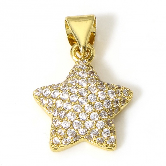 Immagine di 1 Pz Ottone Galassia Ciondoli Pendenti Stella a Cinque Punte 18K Vero Oro Placcato Micro Spianare Trasparente Cubic Zirconiae 19mm x 13mm