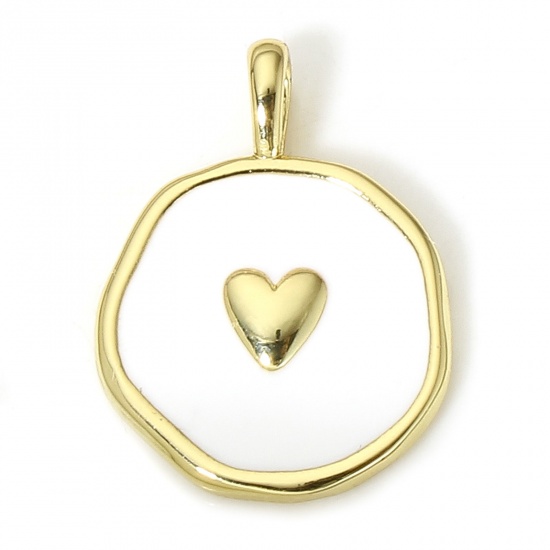 Picture of 1 Piece Brass Valentine's Day Charms 18K Real Gold Plated White Irregular Heart Enamel 18.5mm x 14mm