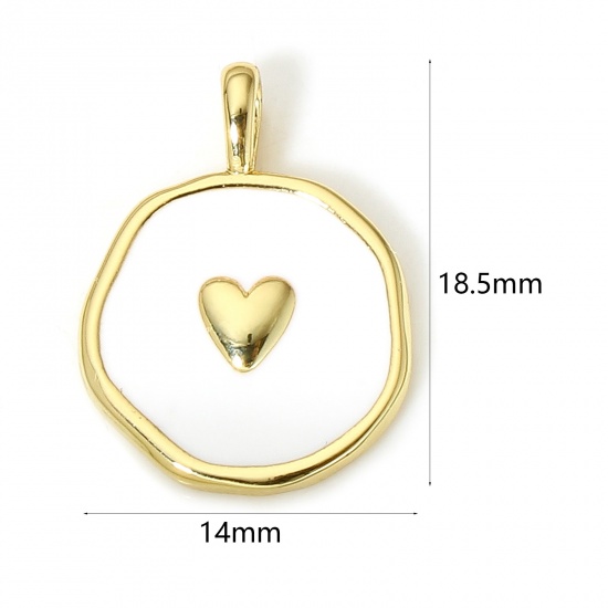 Picture of 1 Piece Brass Valentine's Day Charms 18K Real Gold Plated White Irregular Heart Enamel 18.5mm x 14mm