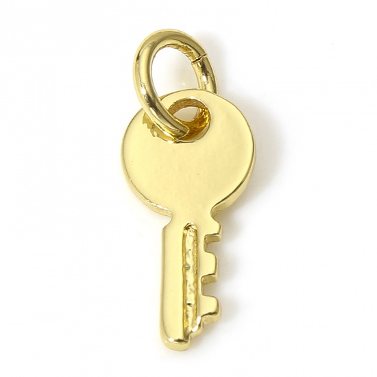 Picture of 1 Piece Brass Charms 18K Real Gold Plated Key 15mm x 6mm