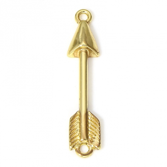 Picture of 1 Piece Brass Connectors Charms Pendants 18K Real Gold Plated Arrow 26mm x 5mm