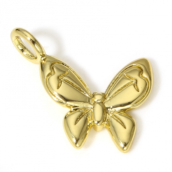 Picture of 1 Piece Brass Insect Charms 18K Real Gold Plated Butterfly Animal 18mm x 15mm
