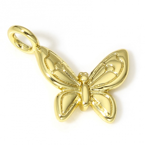 Picture of 1 Piece Brass Insect Charms 18K Real Gold Plated Butterfly Animal 18mm x 15mm